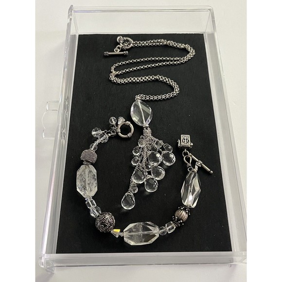 STERLING SILVER Crystal Rock NECKLACE 23” W/Bracelet 7.5” Set - Picture 3 of 16